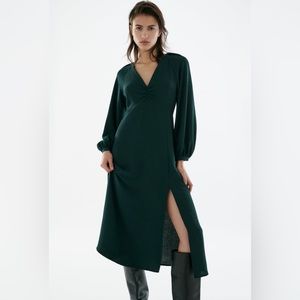 Zara Green Puff Sleeve Midi Dress NWT